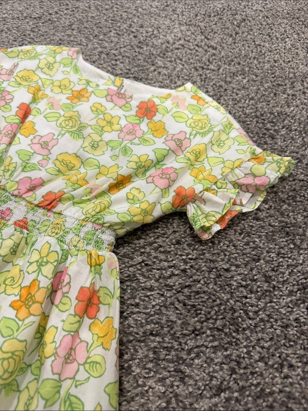 Janie and Jack White Floral Smocked-Waist Dress with Yellow & Pink Flowers - Picture 3 of 6